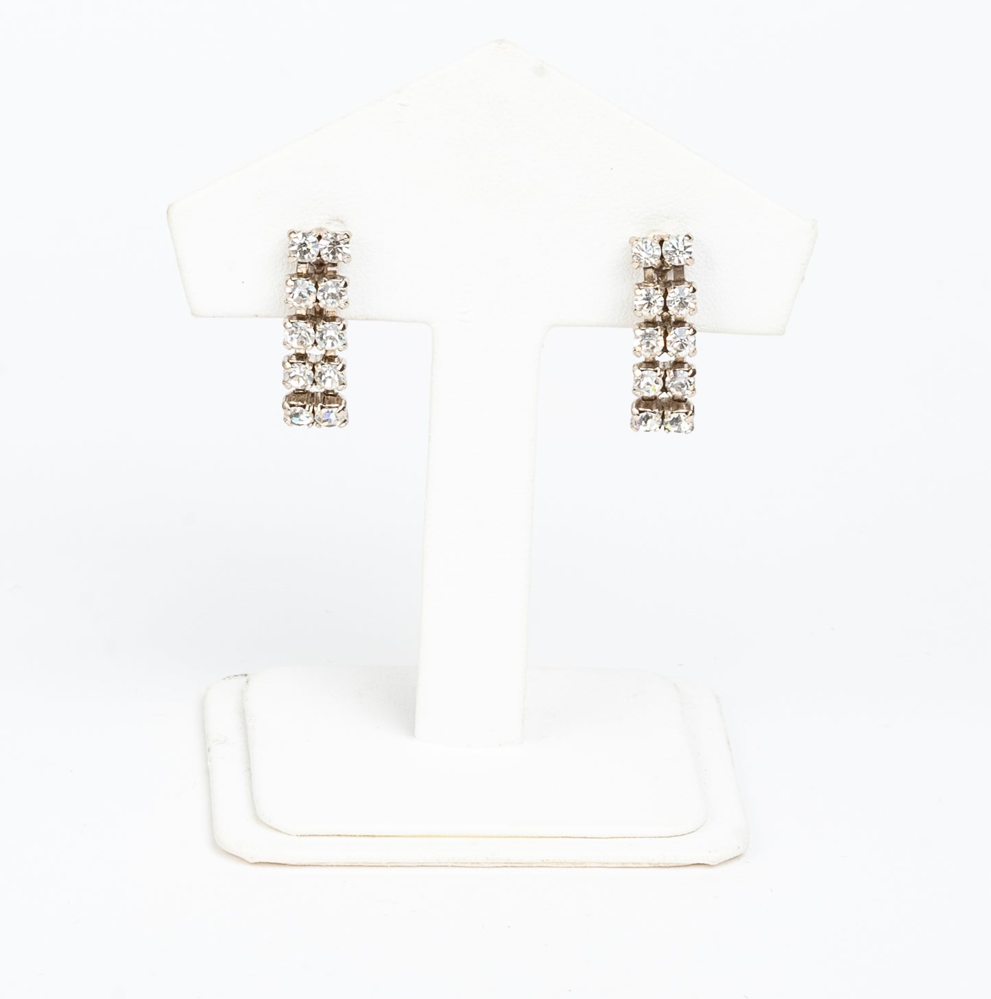 SIGNED SHERMAN CLEAR CRYSTAL RHINESTONE DANGLE SCREW BACK CHANDELIER EARRINGS