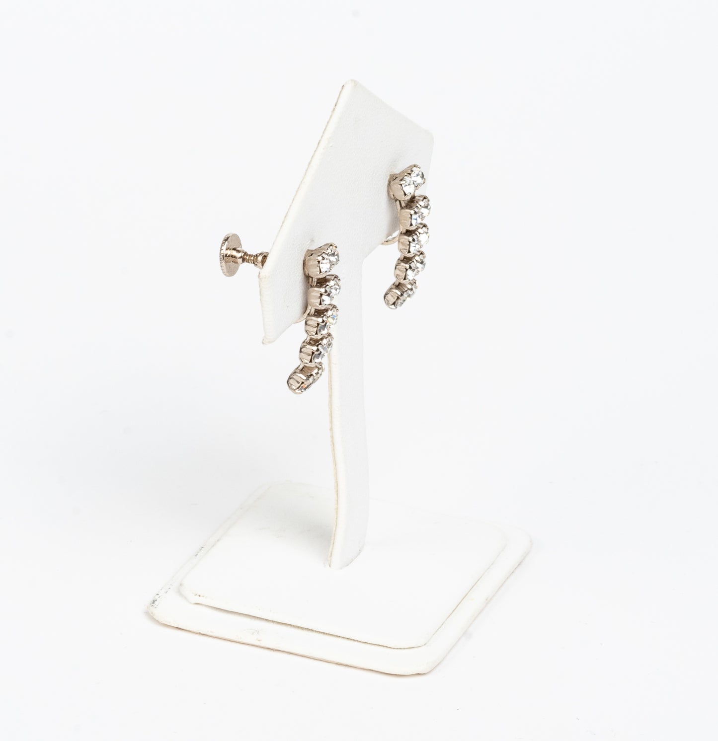 SIGNED SHERMAN CLEAR CRYSTAL RHINESTONE DANGLE SCREW BACK CHANDELIER EARRINGS