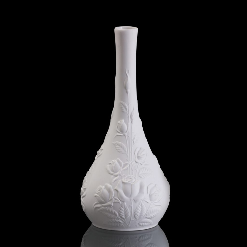 AK KAISER GERMANY MATTE BISQUE PORCELAIN CERAMIC VASE- ART NOUVEAU ROSE MOTIF
