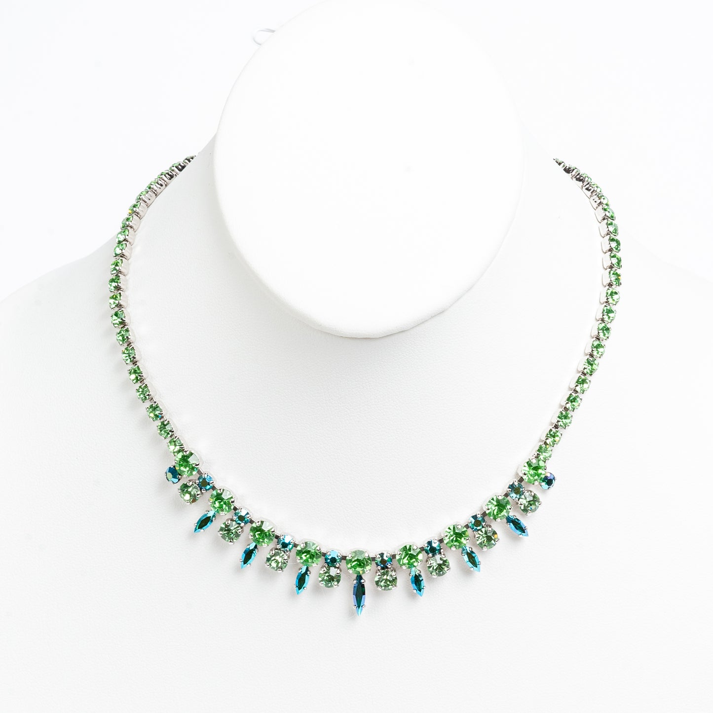 IDENTICAL SIGNED & UNSIGNED SHERMAN CLEAR & GREEN/BLUE SWAROVSKI CRYSTAL RHINESTONE NECKLACES