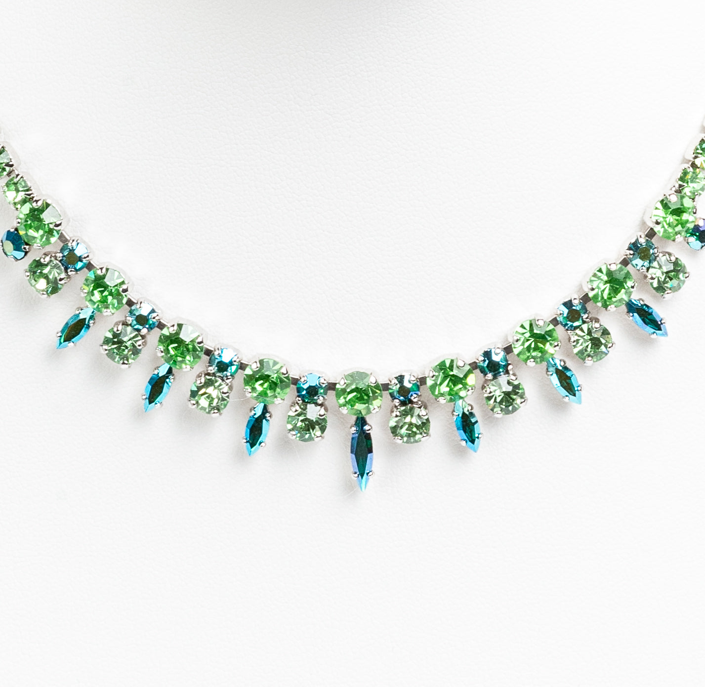IDENTICAL SIGNED & UNSIGNED SHERMAN CLEAR & GREEN/BLUE SWAROVSKI CRYSTAL RHINESTONE NECKLACES
