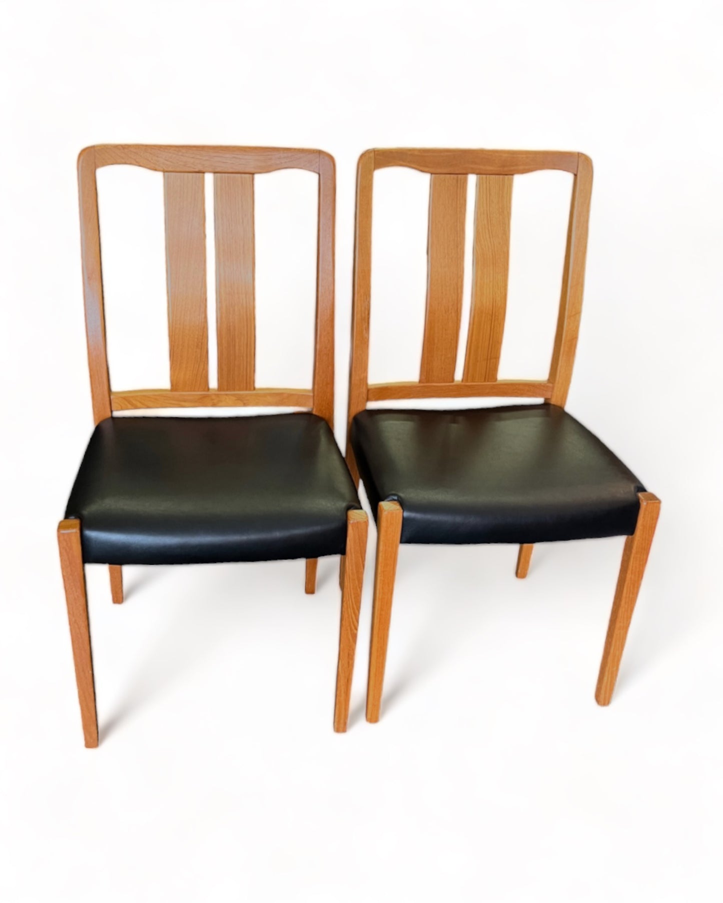 PAIR TALL CURVED BACK REUPHOLSTERED TEAK ACCENT or DINING CHAIRS- SET OF 2