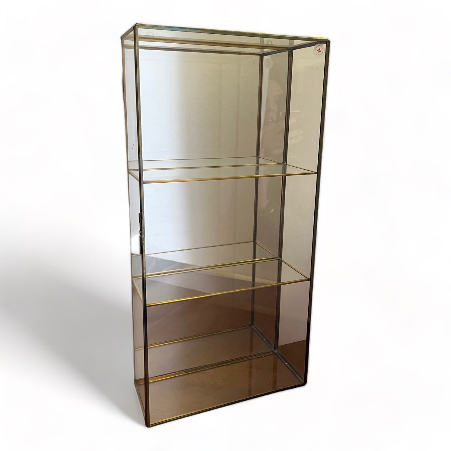 VINTAGE GLASS & BRASS RECTANGLE CURIO CABINET- WALL MOUNTED