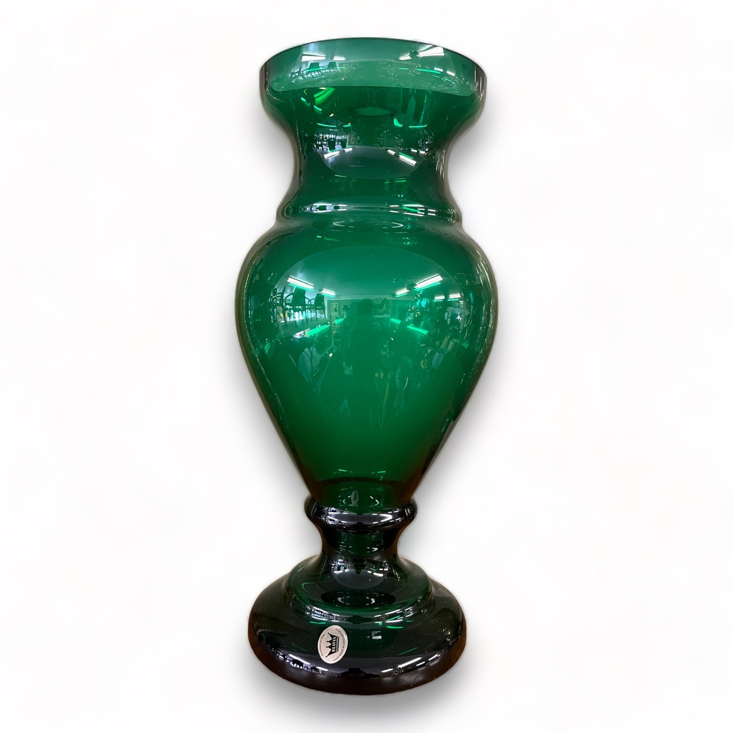 LARGE HAND MADE SLAVIA GLASSWORK BOHEMIA CRYSTAL - GORGEOUS EMERALD JADE GREEN VASE