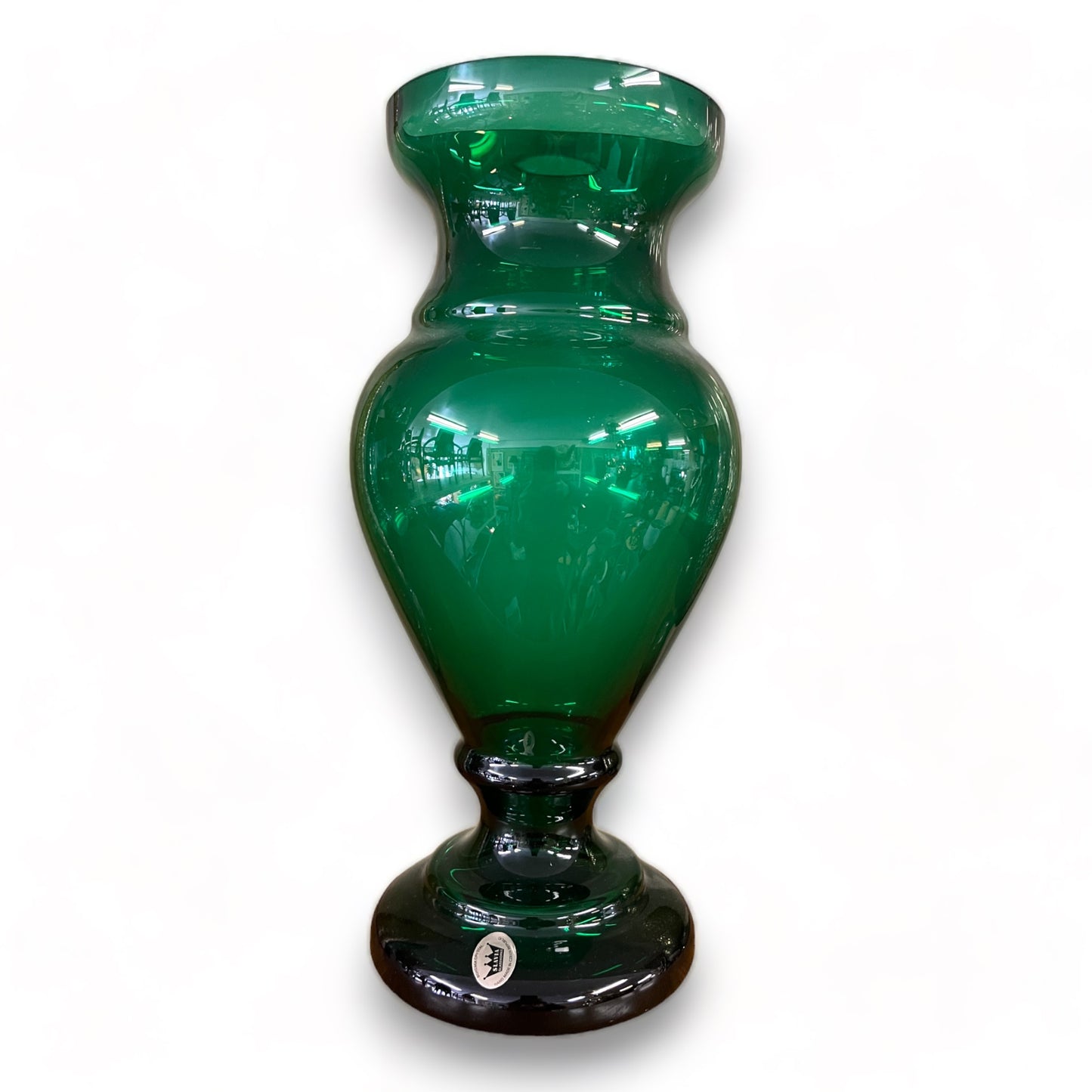 LARGE HAND MADE SLAVIA GLASSWORK BOHEMIA CRYSTAL - GORGEOUS EMERALD JADE GREEN VASE