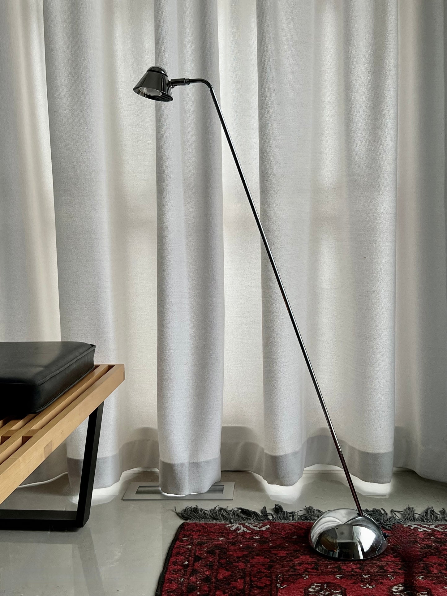 POSTMODERN DESIGNER CHROME ADJUSTABLE & DIRECT-ABLE READING/DIMMABLE/ FLOOR LAMP with a SMALL FOOTPRINT
