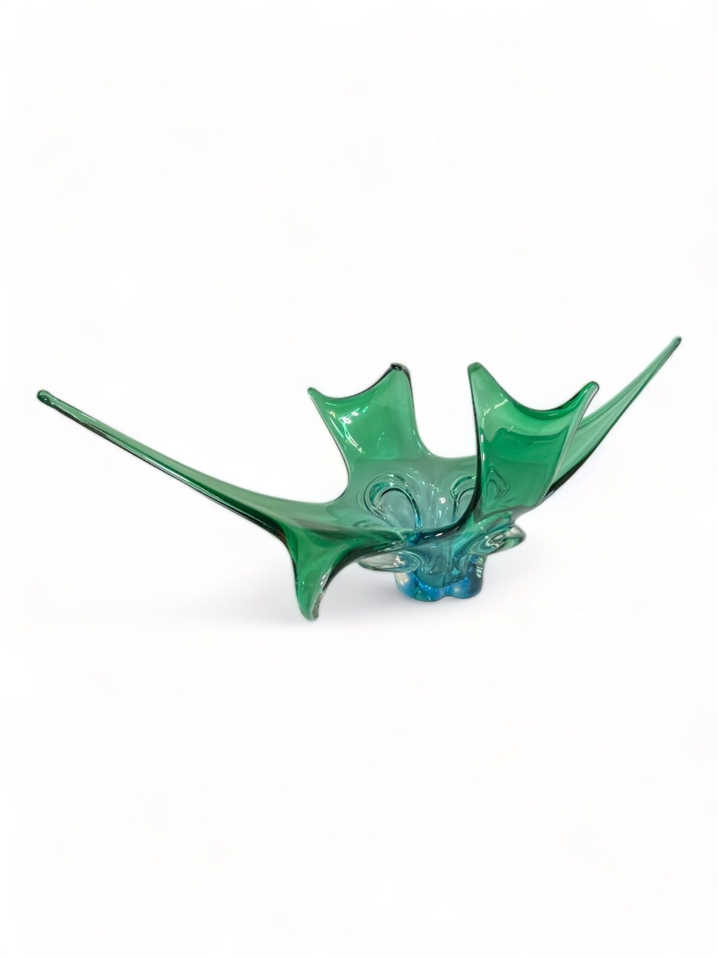 * desiger info and price GREEN BLUE 60s CANADIAN ART GLASS ANTLER STRETCH FREEFORM CENTERPIECE