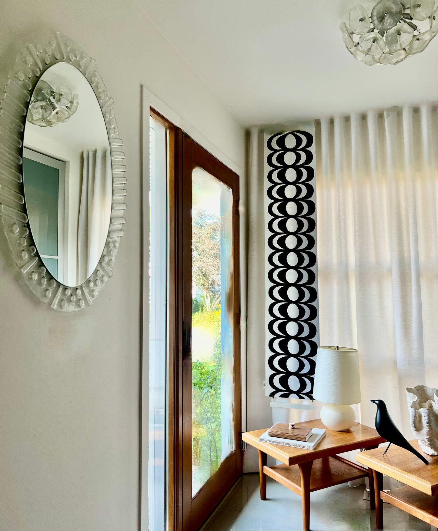 RARE LOTTE ( & GUNNAR) BOSTLUND CREAMY CERAMIC LAMP- w/ ORIGINAL SPUN FIBREGLAS CONE SHADE/ SWEET ICONIC TABLE LIGHT-