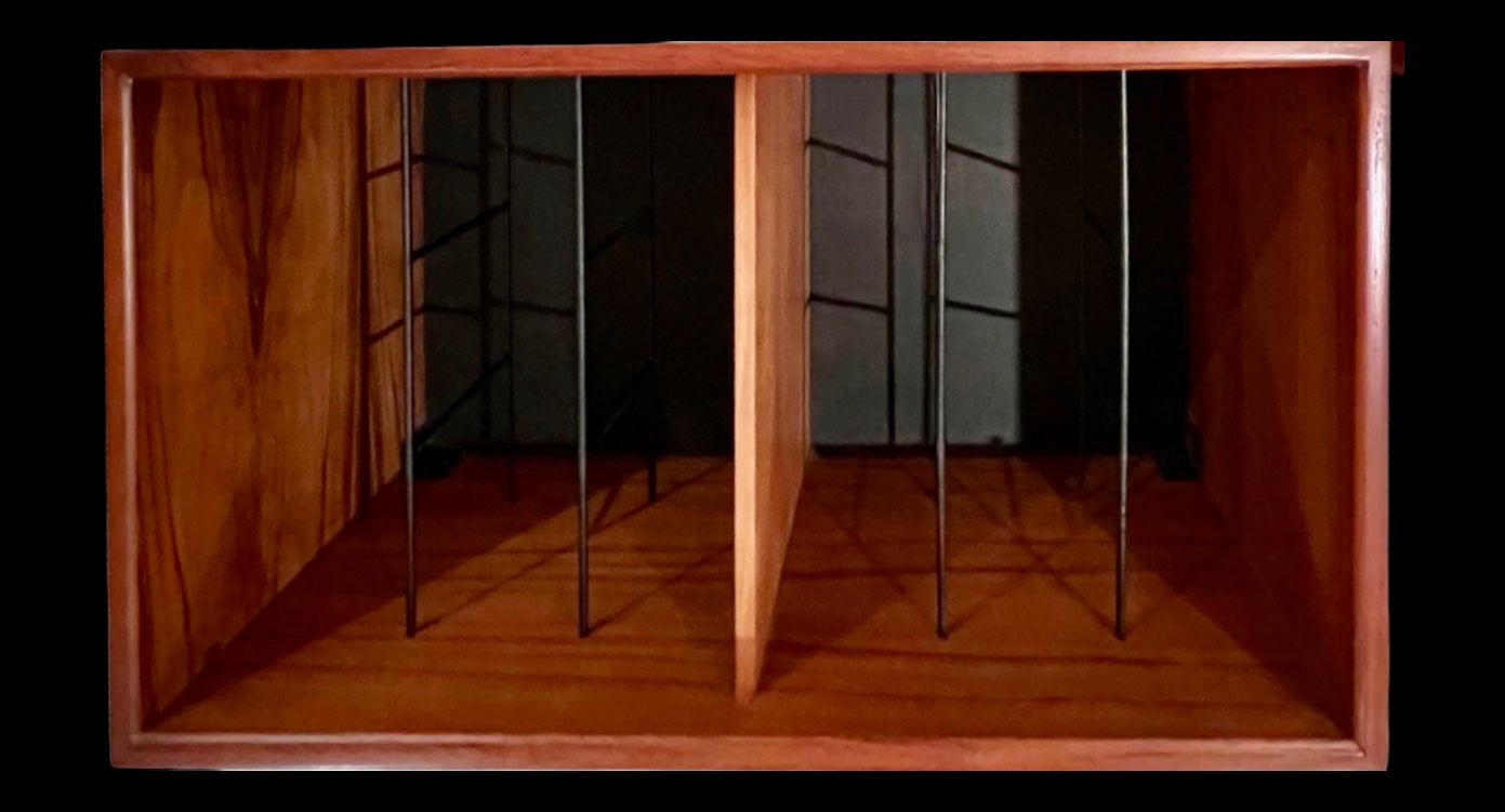 CADO STYLE TEAK 2-3 BAY MODULAR WALL SYSTEM BLACK RAILS & BRASS ARMS