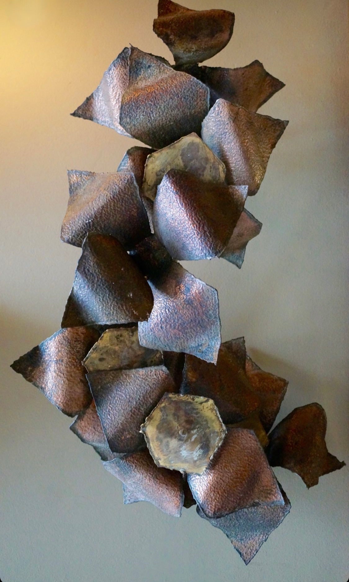 TORCH CUT BRUTALIST WALL ART BEAUTIFUL COLORS/PATINA INTERESTING ASYMETRICAL SHAPE