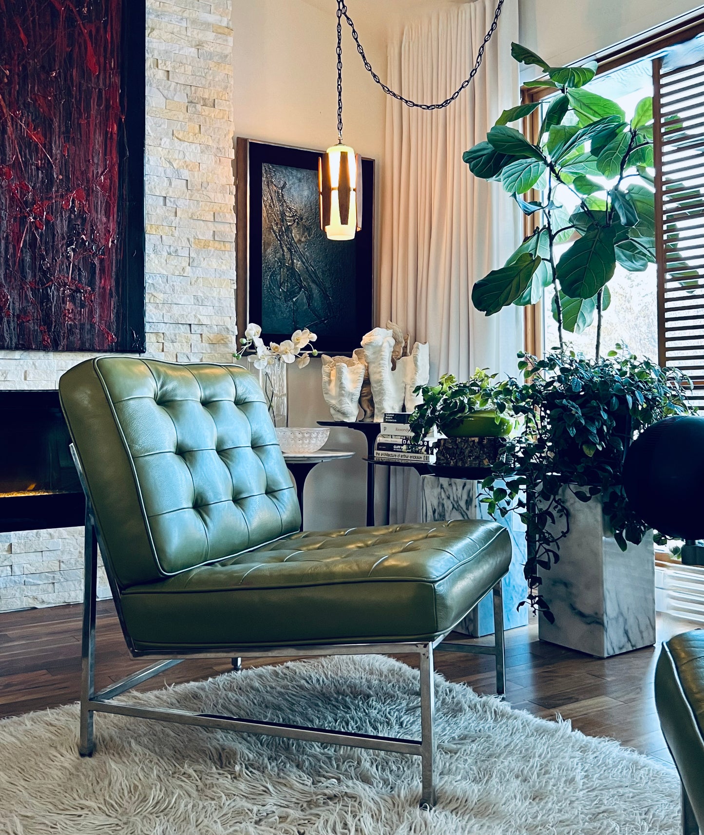 PAIR CHROME FRAME PERFECT COLOR GREEN UPHOLSTERY ACCENT LOUNGE CHAIRS