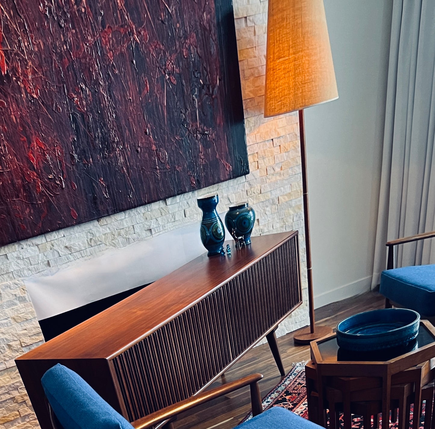 CLEAN LINE DANISH TEAK FLOOR LAMP WITH ORIGINAL CONE SHADE 3 WAY SWITCH