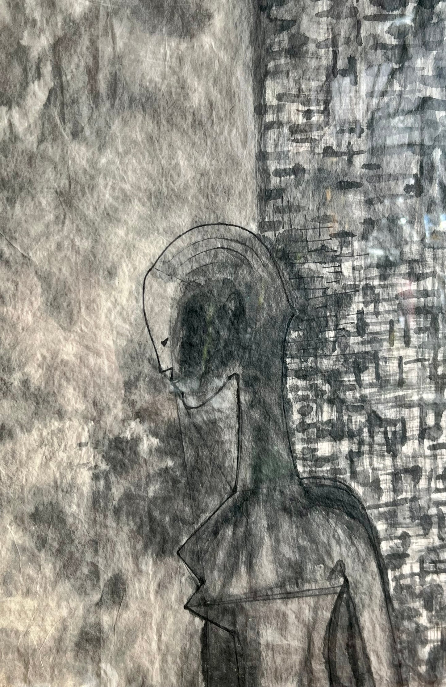 SIGNED & FRAMED 'UNTITLED-WOMAN IN GREY' INK ON PAPER