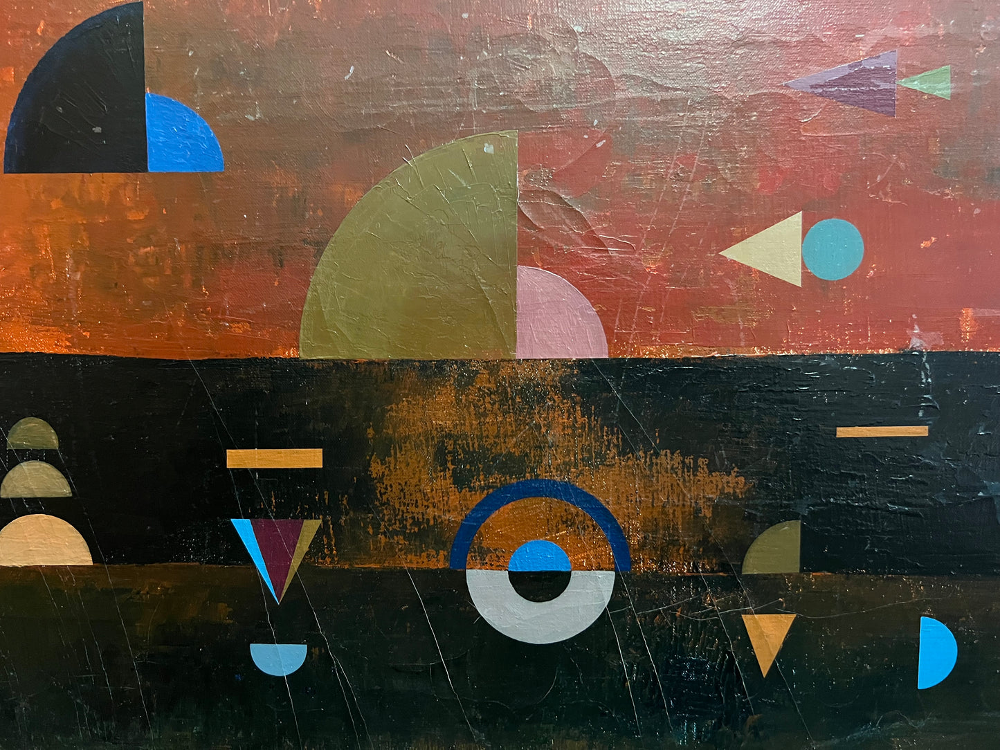 KANDINSKY STYLE DECONSTRUCTIONIST or SACRED GEOMETRY STYLE PAINTING on STRETCHED CANVAS