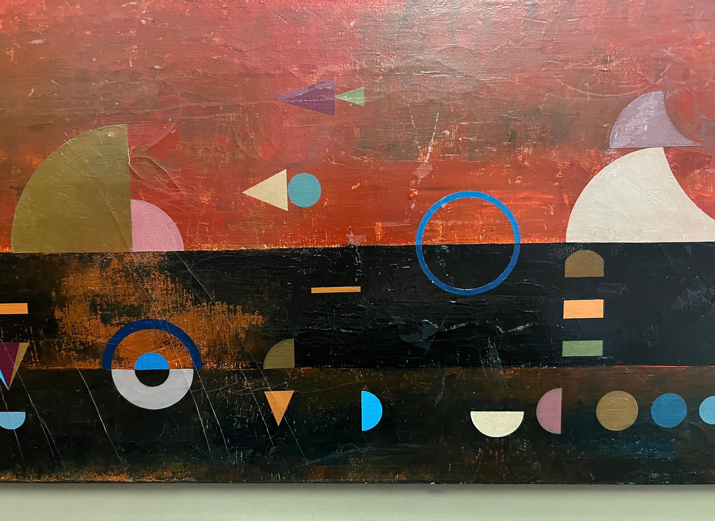 KANDINSKY STYLE DECONSTRUCTIONIST or SACRED GEOMETRY STYLE PAINTING on STRETCHED CANVAS
