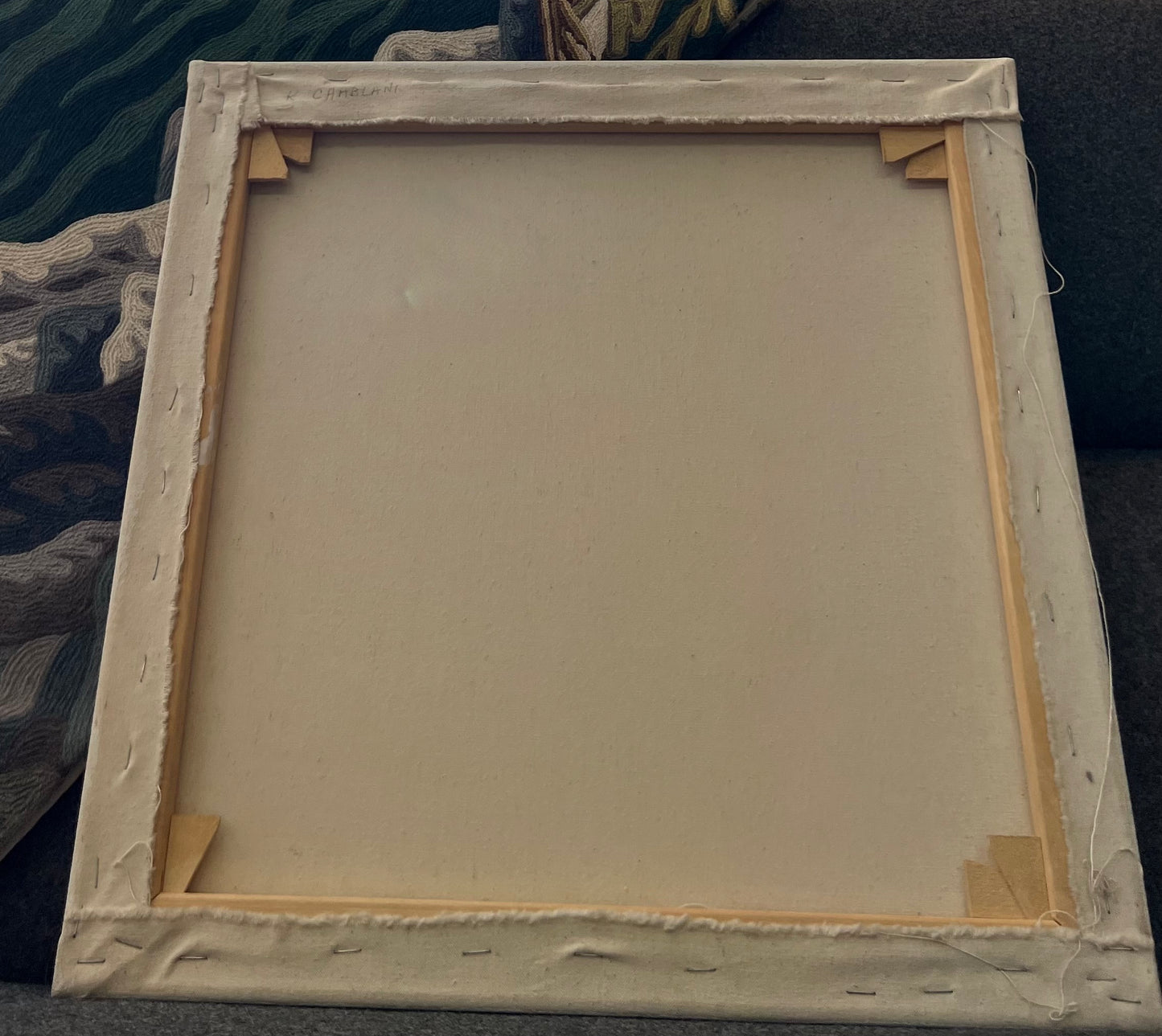 HARD EDGE GEOMETRIC ABSTRACT PAINTING on STRETCHED CANVAS RAW EDGE