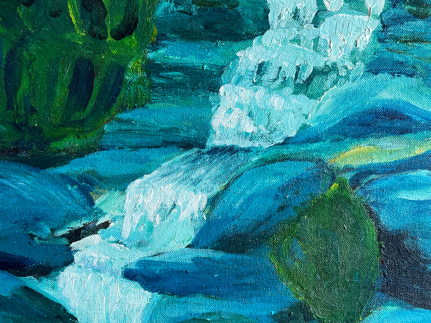 STUNNING COLORS FOREST WATERFALL LANDSCAPE PAINTING FRAMED by K.MASUDA