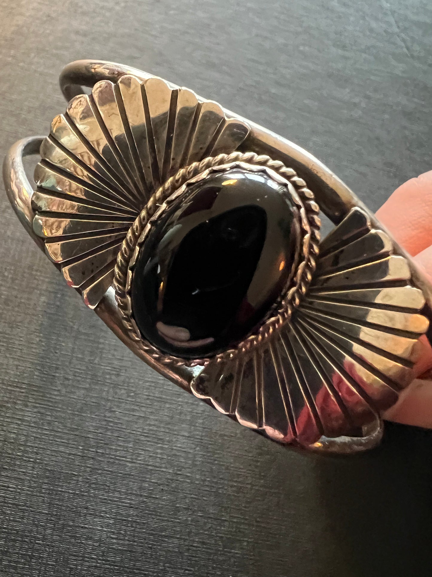 STERLING SILVER BLACK ONYX INDIGENOUS ARTIST HANDMADE CUFF
