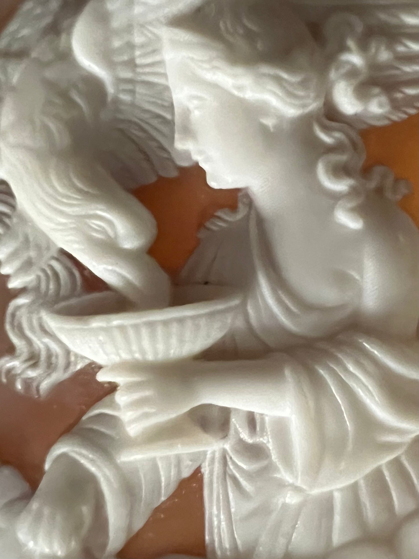 HEBE FEEDS ZEUS's EAGLE SIGNED ITALIAN LARGE SHELL CARVED CAMEO