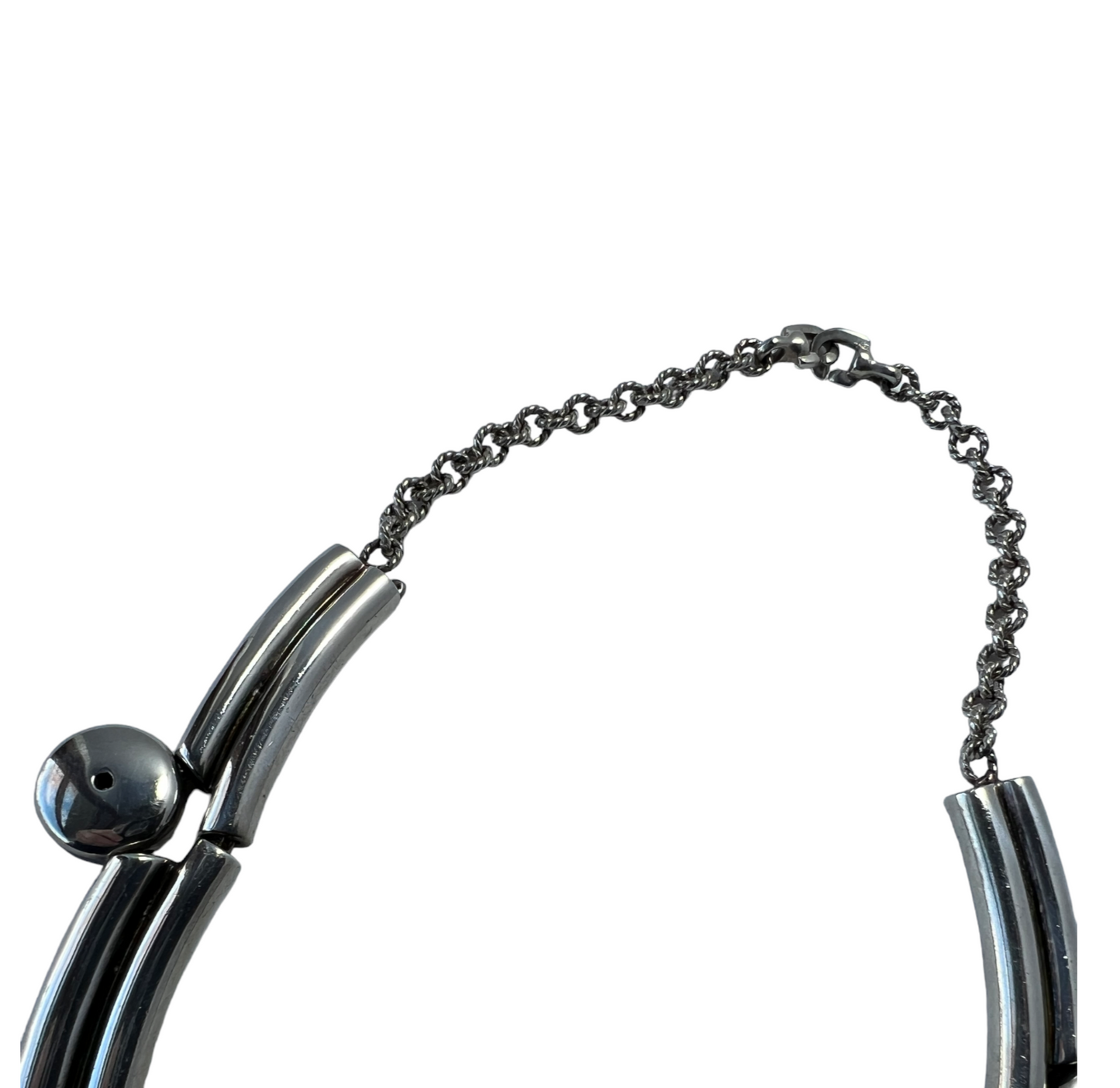EARLY MODERNIST TANE STERLING SILVER DISC/TUBE CHAIN UNIQUE STATEMENT NECKLACE