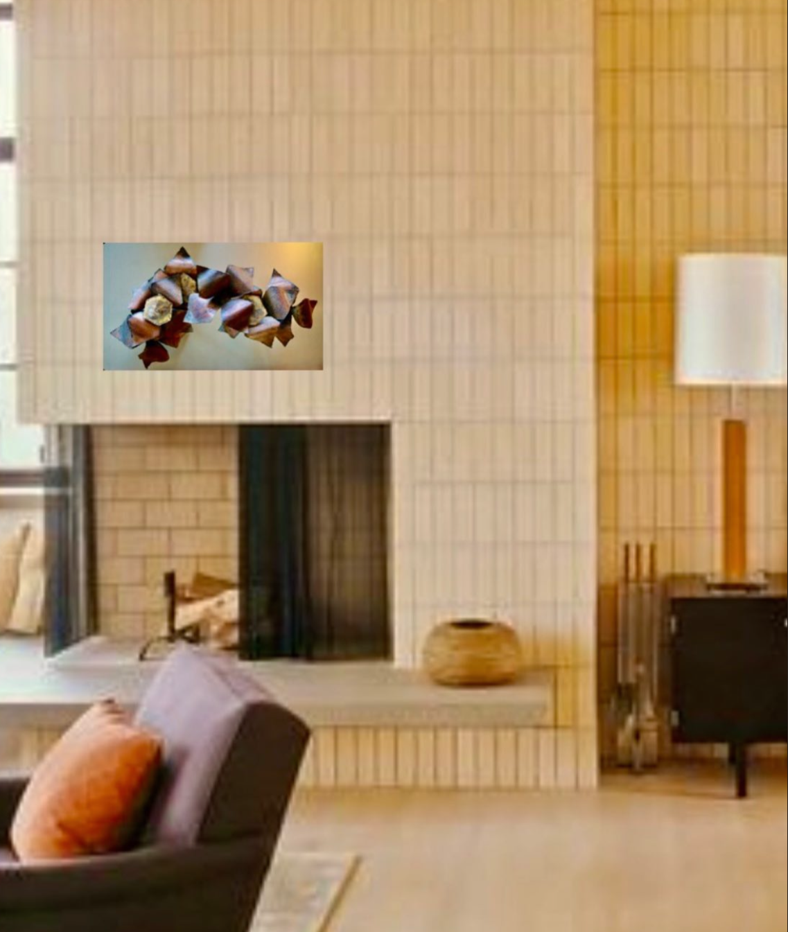 TORCH CUT BRUTALIST WALL ART BEAUTIFUL COLORS/PATINA INTERESTING ASYMETRICAL SHAPE