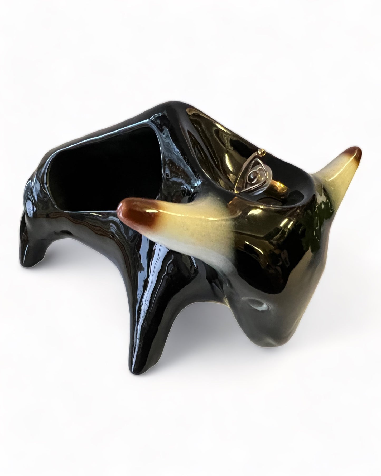 CERAMIC BULL PLANTER/ DRESSER CADDY ATTRIBUTED TO MCCOY POTTERY SCORPIO