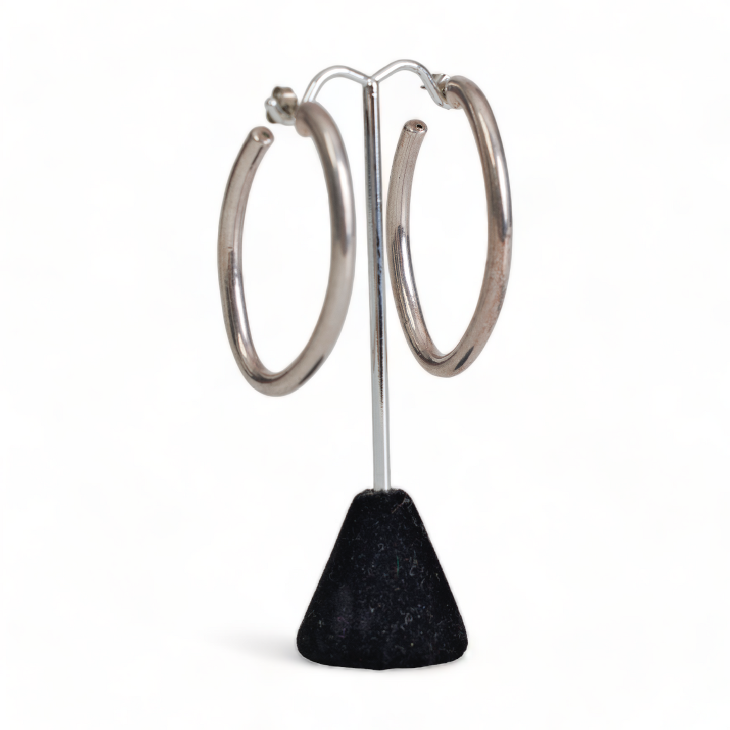 VINTAGE HOLLOWWARE UNIQUE OVAL HOOP STERLING SILVER EARRINGS PIERCED