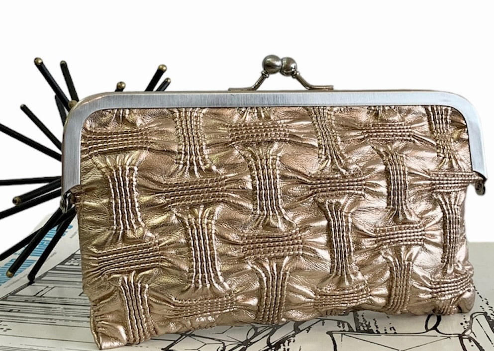 PLEATED LEATHER NICOLE MILLER GOLDTONE CROSSHATCH COIN PURSE