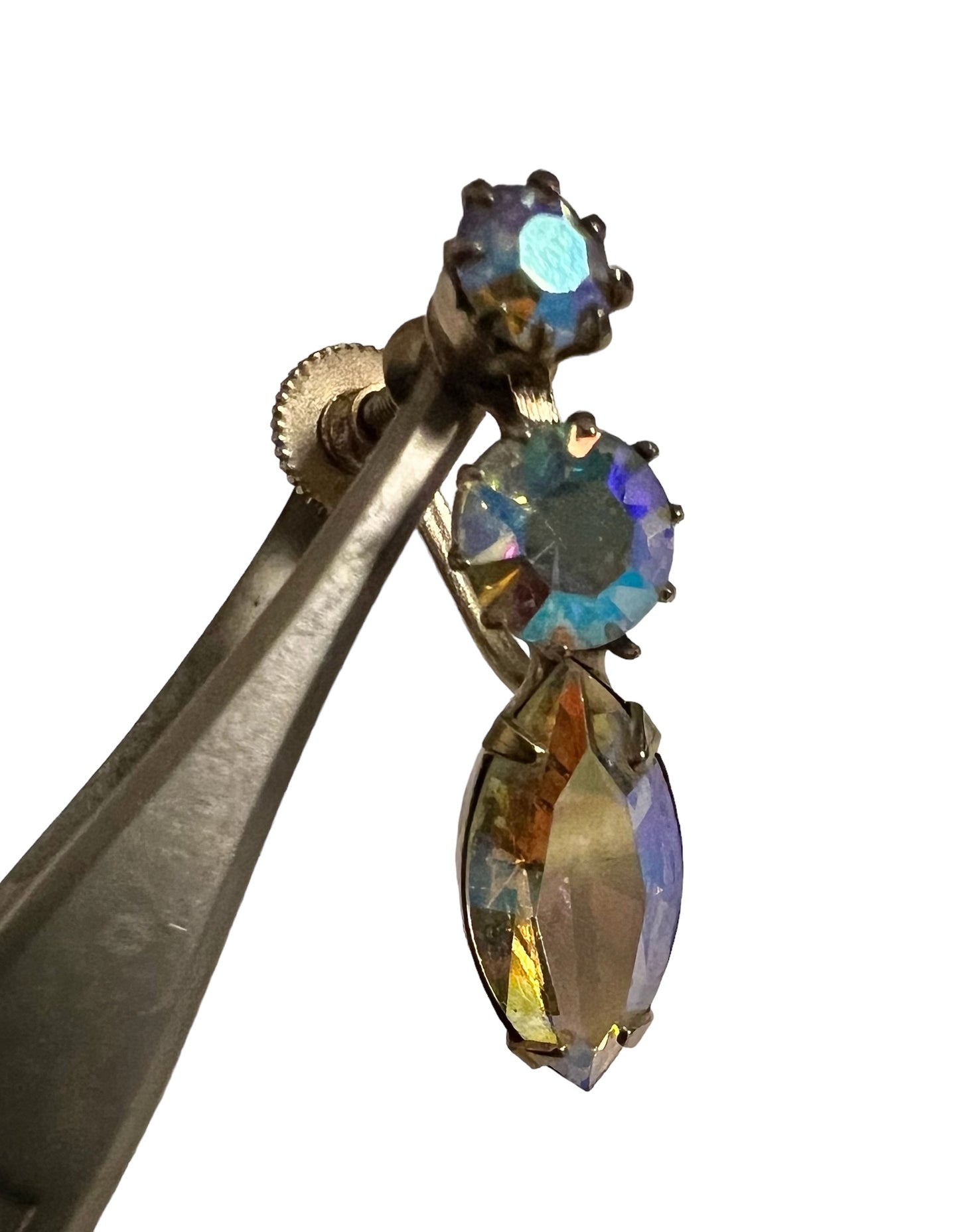 SIGNED SHERMAN AURORA BOREALIS SWAROVSKI CRYSTAL RHINESTONE TEAR DROP SCREW BACK EARRINGS