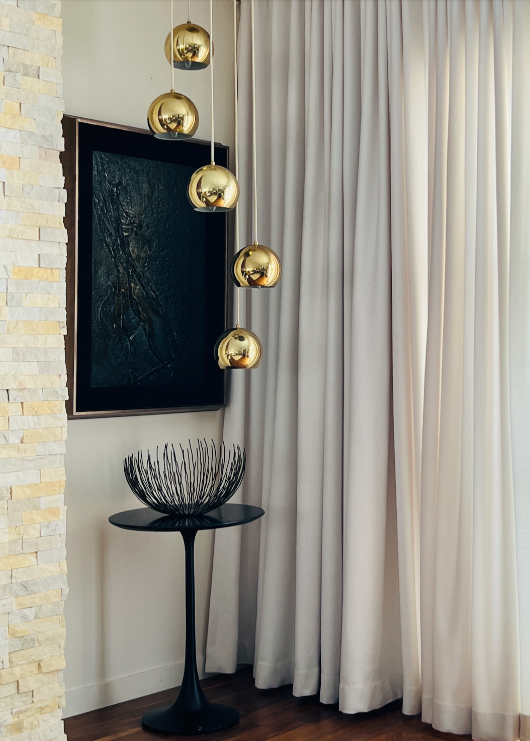 SONNEMAN STYLE BRASS EYEBALL ADJUSTABLE CASCADE CHANDELIER