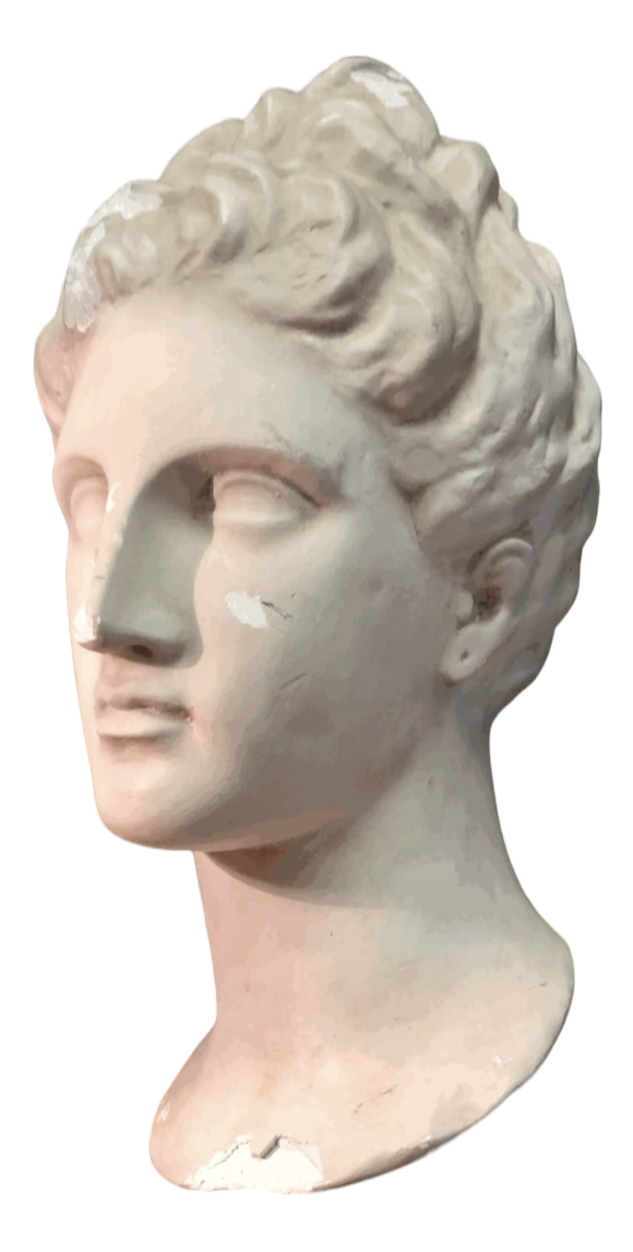 ITALIAN CLASSICAL PLASTER BUST STATUE ON WOODEN PLINTH