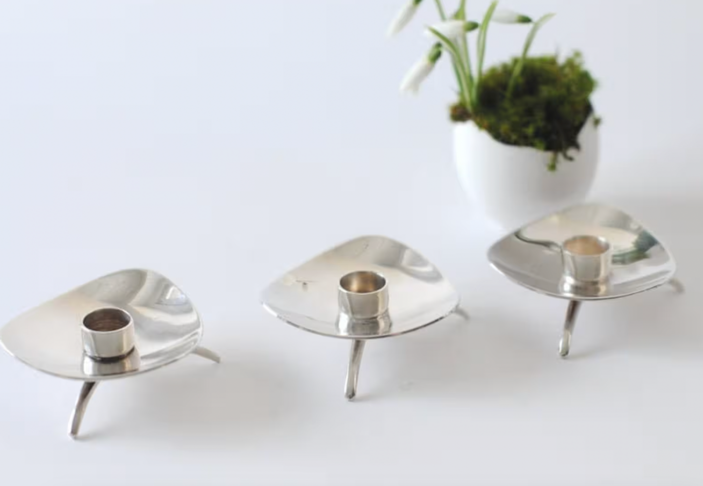 COHR ALTA VINTAGE DANISH MODERN DESIGN SILVER-PLATED CANDLESTICK HOLDERS - SET OF 3