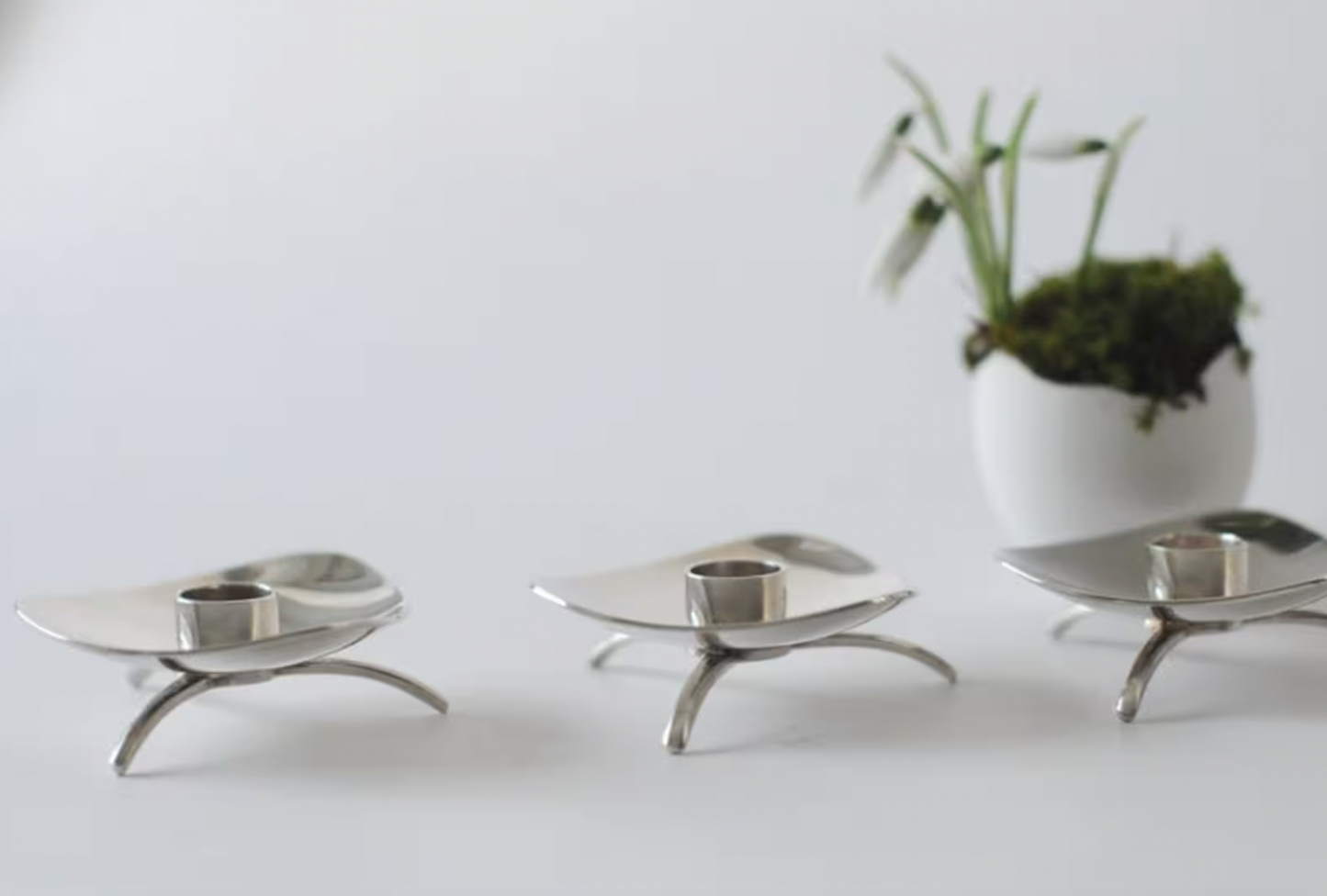 COHR ALTA VINTAGE DANISH MODERN DESIGN SILVER-PLATED CANDLESTICK HOLDERS - SET OF 3