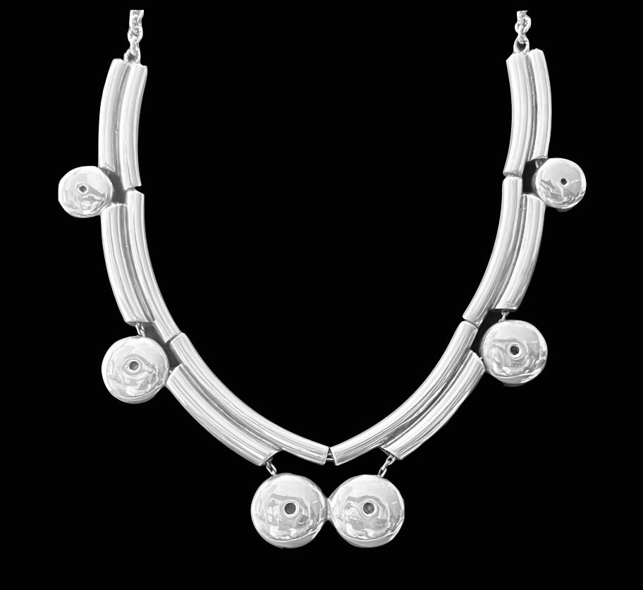 EARLY MODERNIST TANE STERLING SILVER DISC/TUBE CHAIN UNIQUE STATEMENT NECKLACE