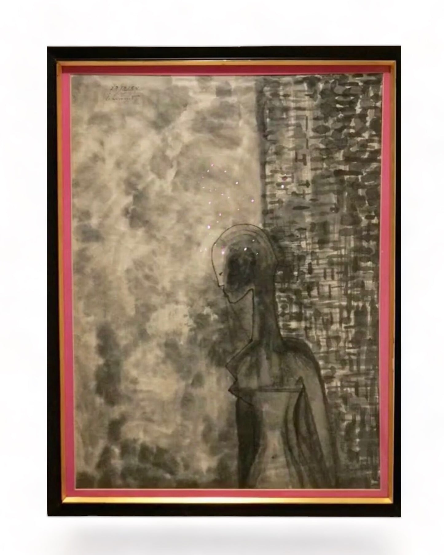 SIGNED & FRAMED 'UNTITLED-WOMAN IN GREY' INK ON PAPER