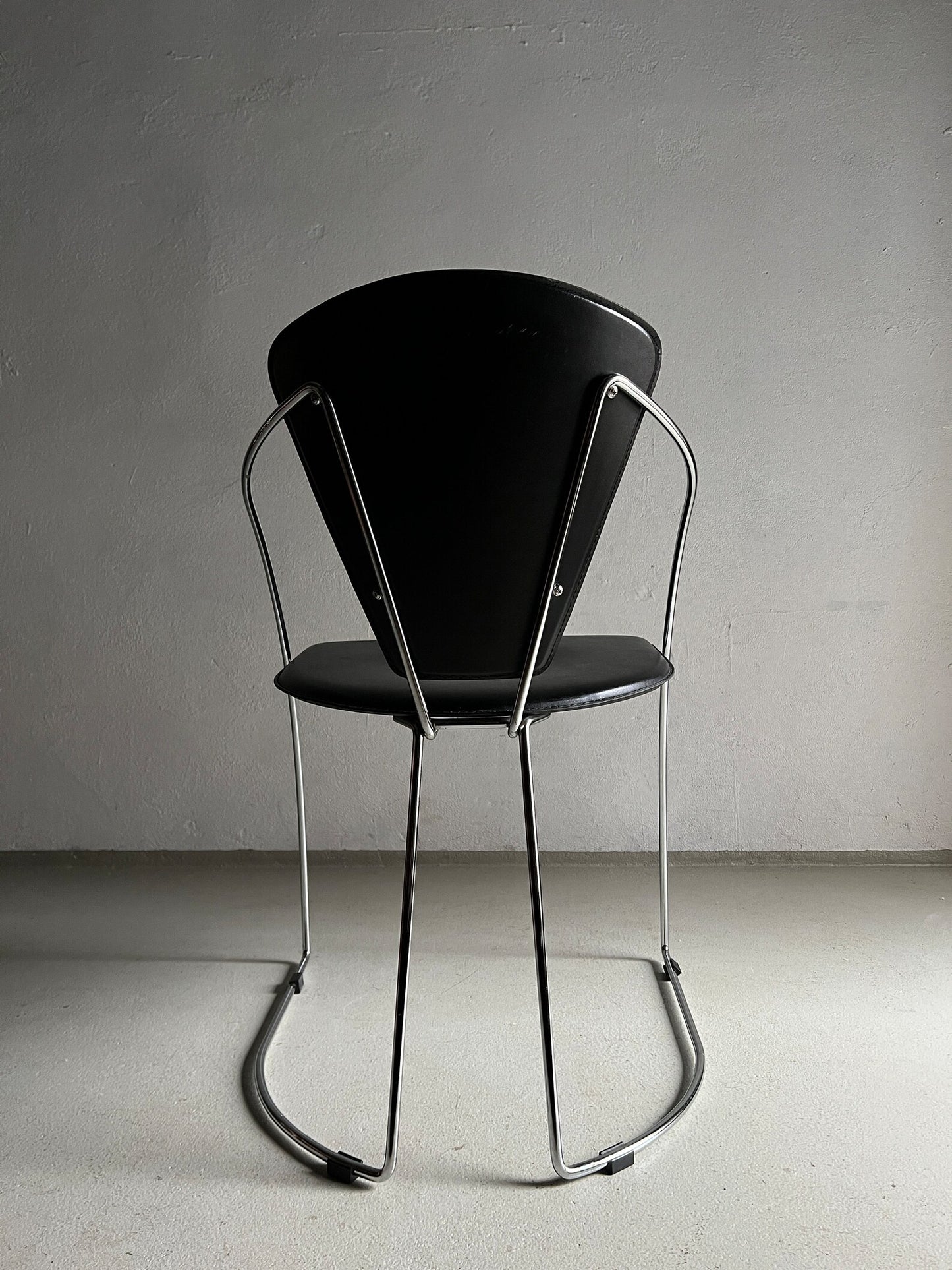 ARRBEN ITALY ONE AVAILABLE ONE SOLD 'LINDA' POSTMODERN 'MEMPHIS' CHROME & LEATHER SCULPTURAL ARMCHAIR(S) FOR DESK OR DINING
