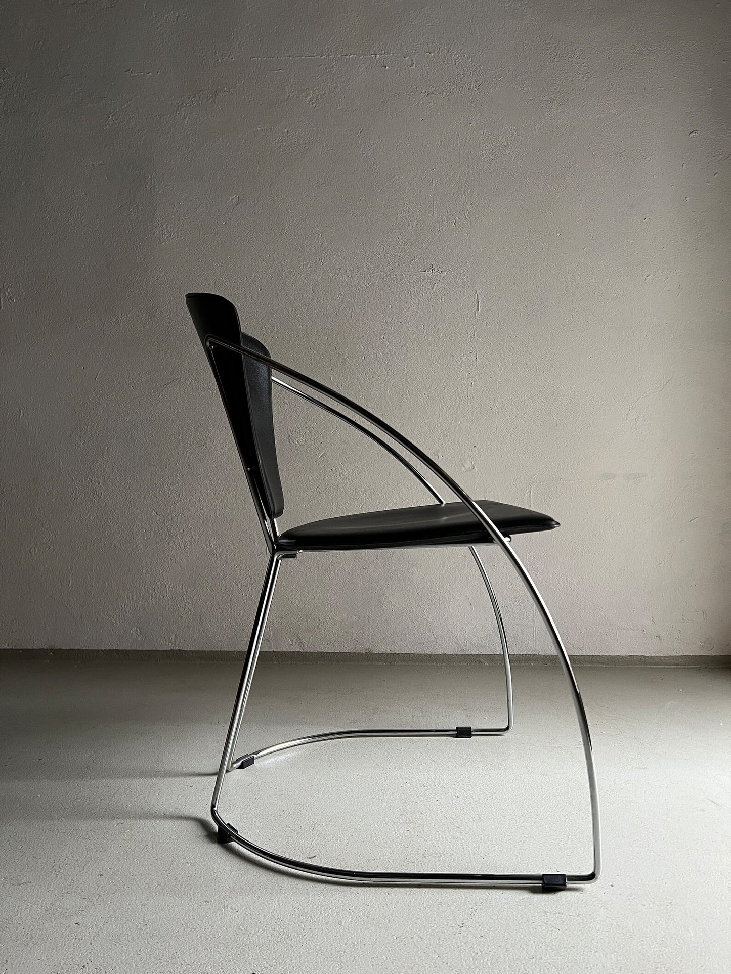 ARRBEN ITALY ONE AVAILABLE ONE SOLD 'LINDA' POSTMODERN 'MEMPHIS' CHROME & LEATHER SCULPTURAL ARMCHAIR(S) FOR DESK OR DINING
