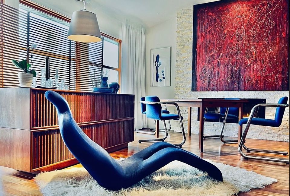 MCM CHROME CANTILEVER set of 4 DINING or ACCENT CHAIRS BY HUGH HAMILTON & PHILIP SALMON for KINETICS FURNITURE .