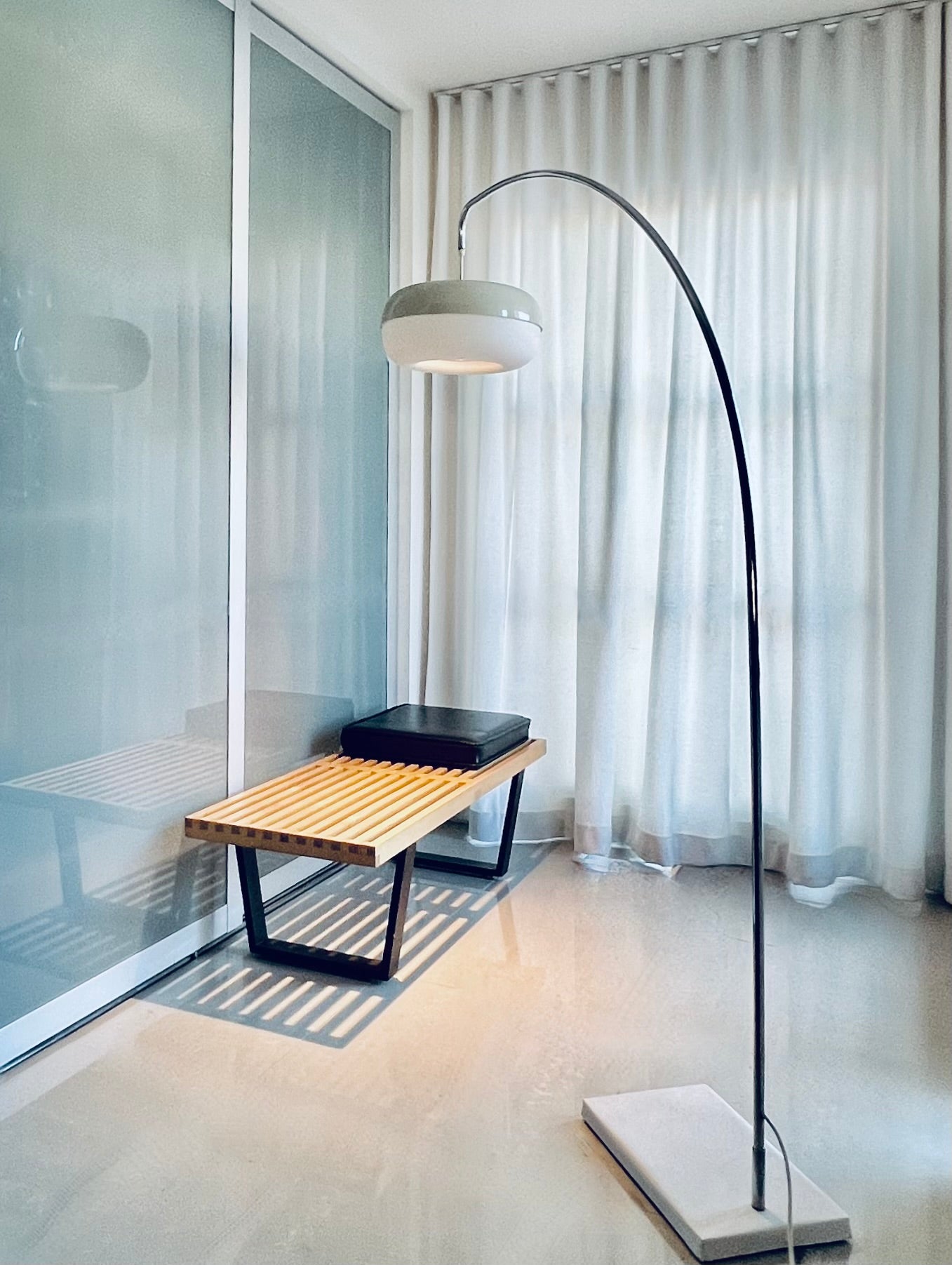 CHROME VINTAGE ARC LIGHT w/ NEW SHADE