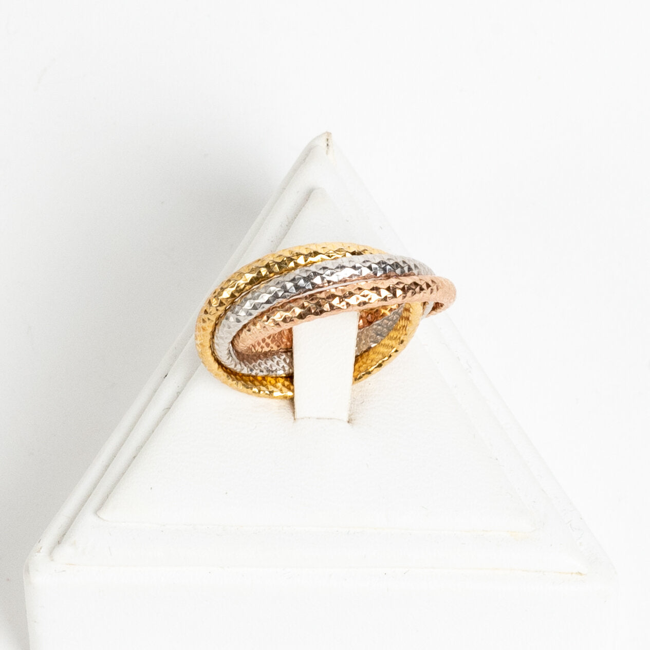 ITALIAN STERLING SILVER & VERMEIL OVER STERLING 3 TONE PUZZLE STYLE RING , SIZE 9-9.25 9-9.25