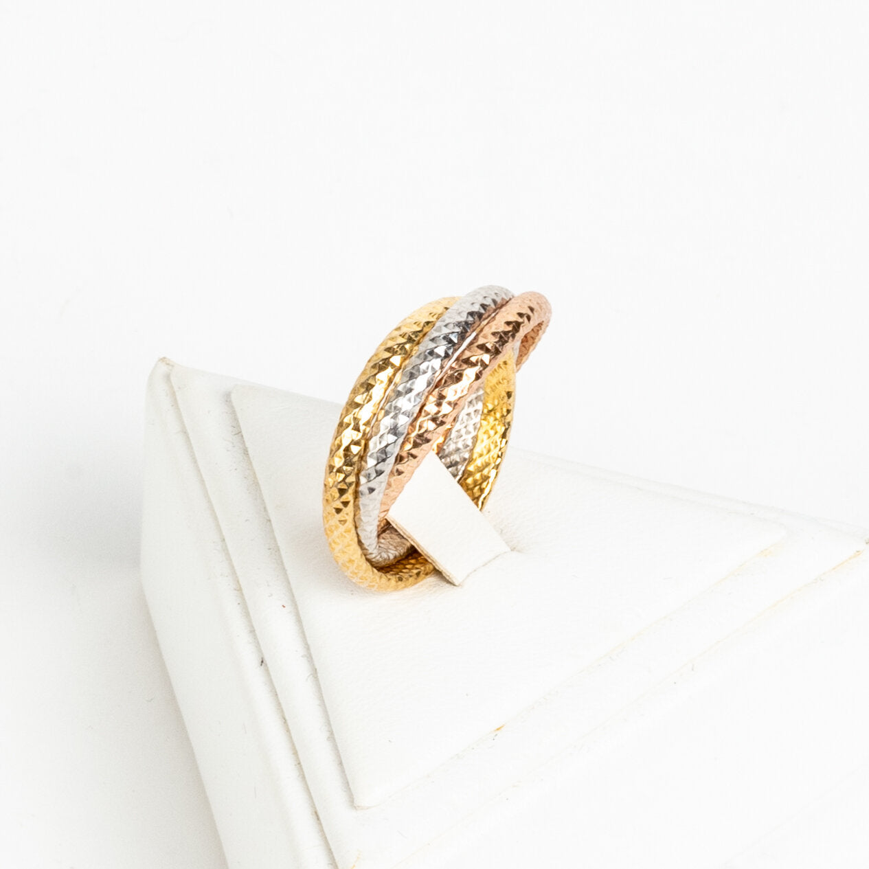 ITALIAN STERLING SILVER & VERMEIL OVER STERLING 3 TONE PUZZLE STYLE RING , SIZE 9-9.25 9-9.25