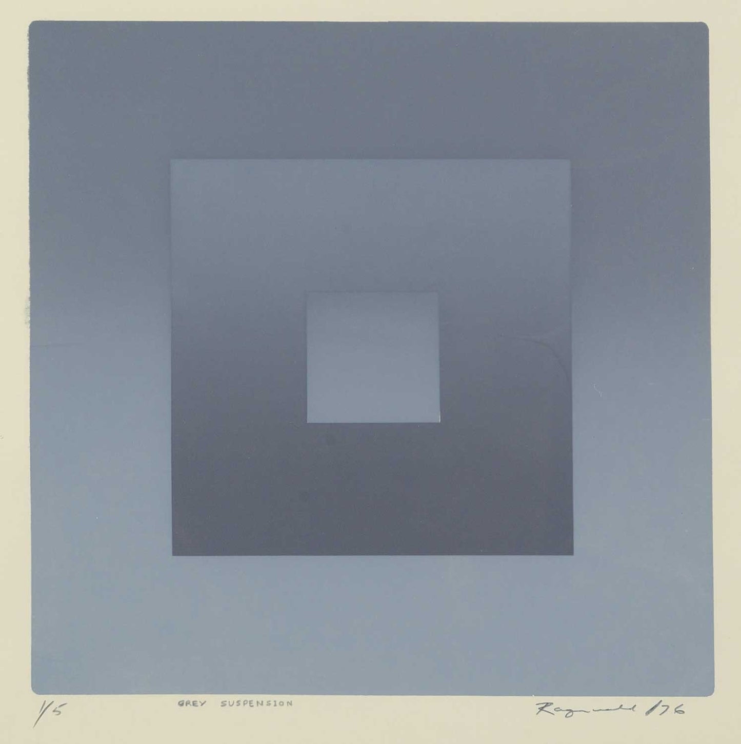 LARGE SIGNED by ARTIST 1 of 5 'GREY SUSPENSION' JOSEF ALBERS STYLE HARD EDGE SQUARE SILKSCREEN PRINT ON PAPER 1976