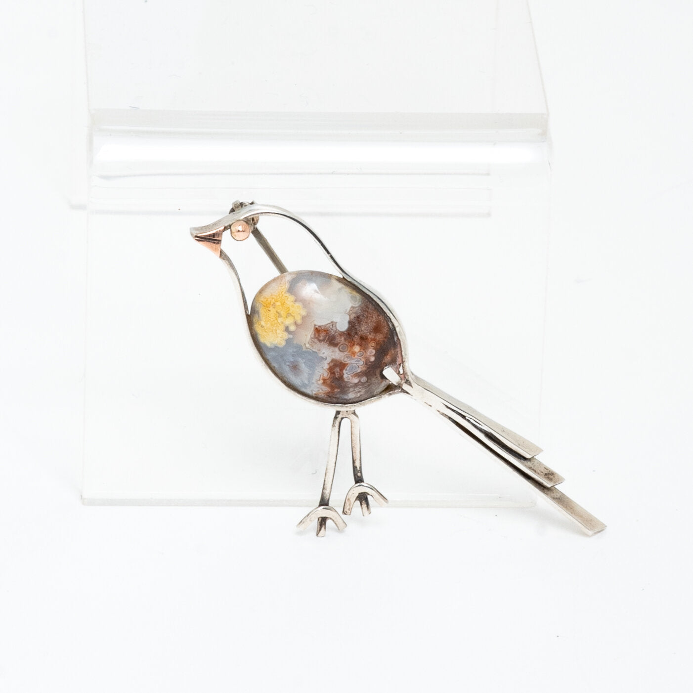 STERLING SILVER, GOLD, & STONE BIRD PIN | BROOCH