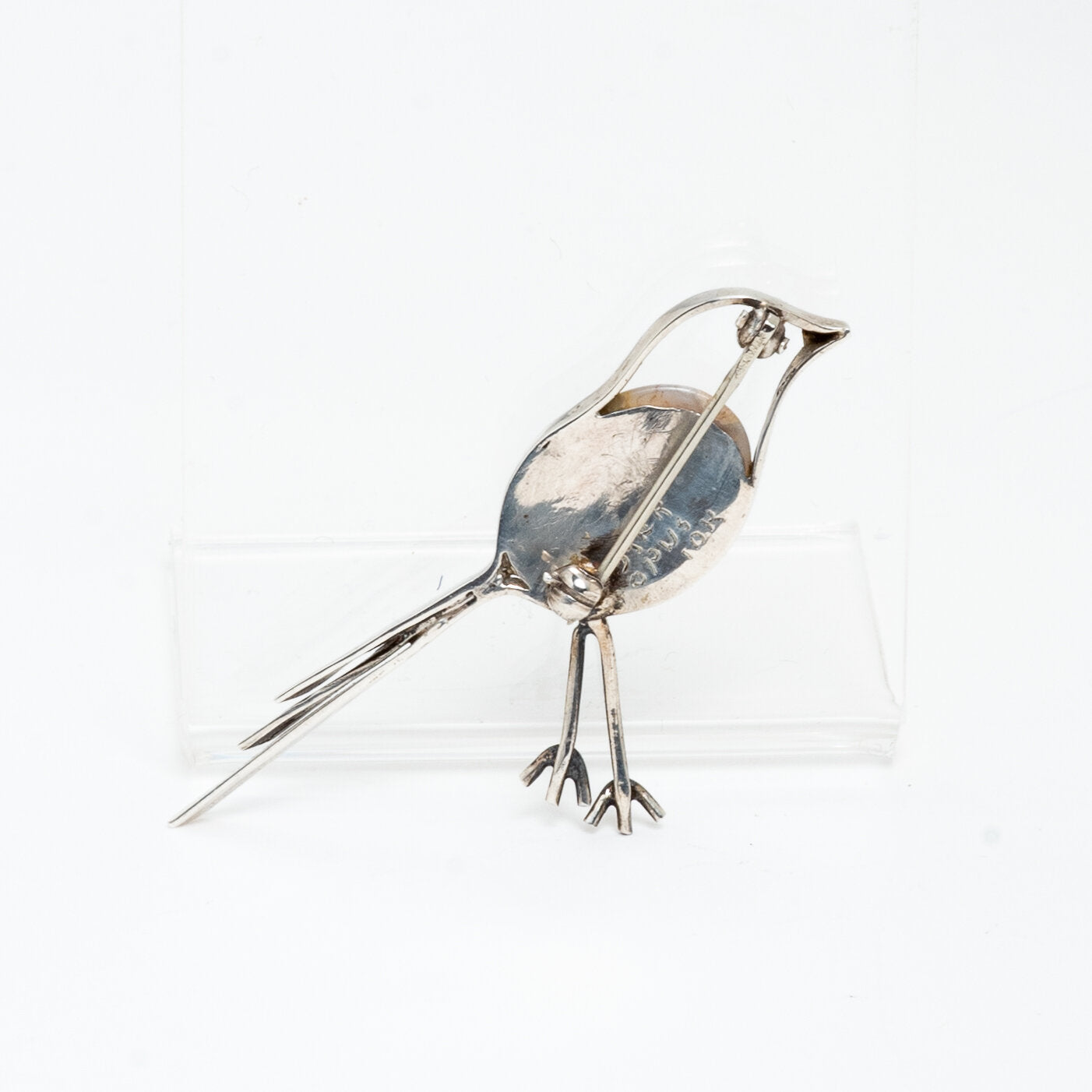 STERLING SILVER, GOLD, & STONE BIRD PIN | BROOCH
