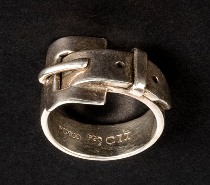 STERLING SILVER BUCKLE RING MEXICO 1970s SIZE 9.25