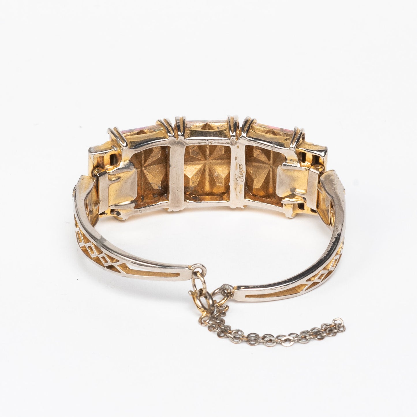 CANADIAN DESIGNED & MADE SIGNED KEYES GOLDTONE & AURORA RHINESTONE BRACELET SPRING BRACELET