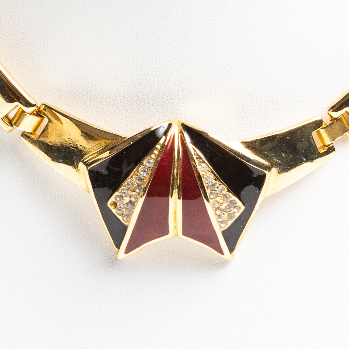 GLAM GOLD TONE 1980's ENAMEL & PAVE RHINESTONE POWER SUIT or DENIM TUXEDO POST MODERN FUN NECKLACE