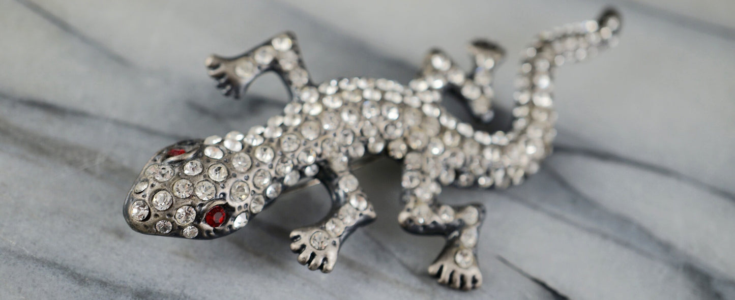 LARGE 1940'S RHINESTONE GECKO PIN | BROOCH