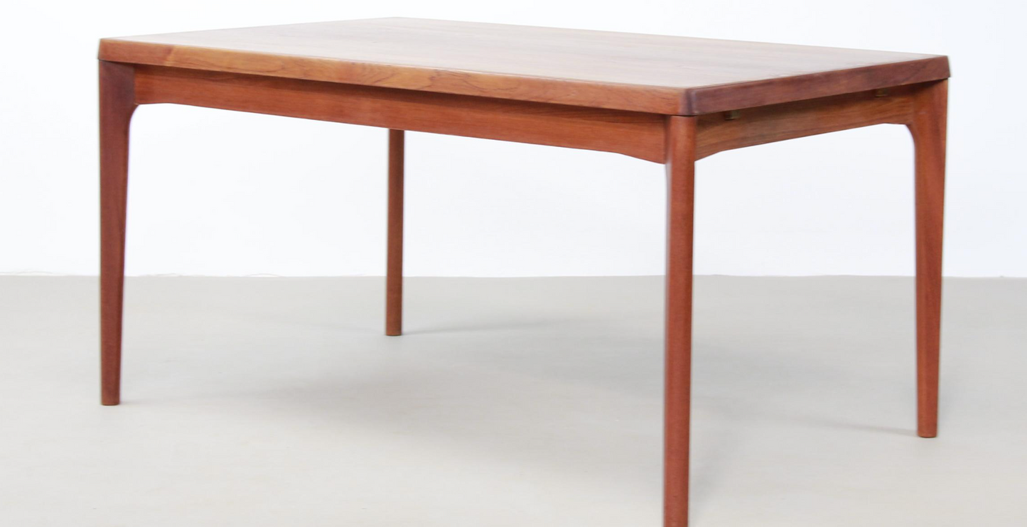 HENNING KJAERNULF TEAK DINING TABLE w/ TWO DRAW LEAFS