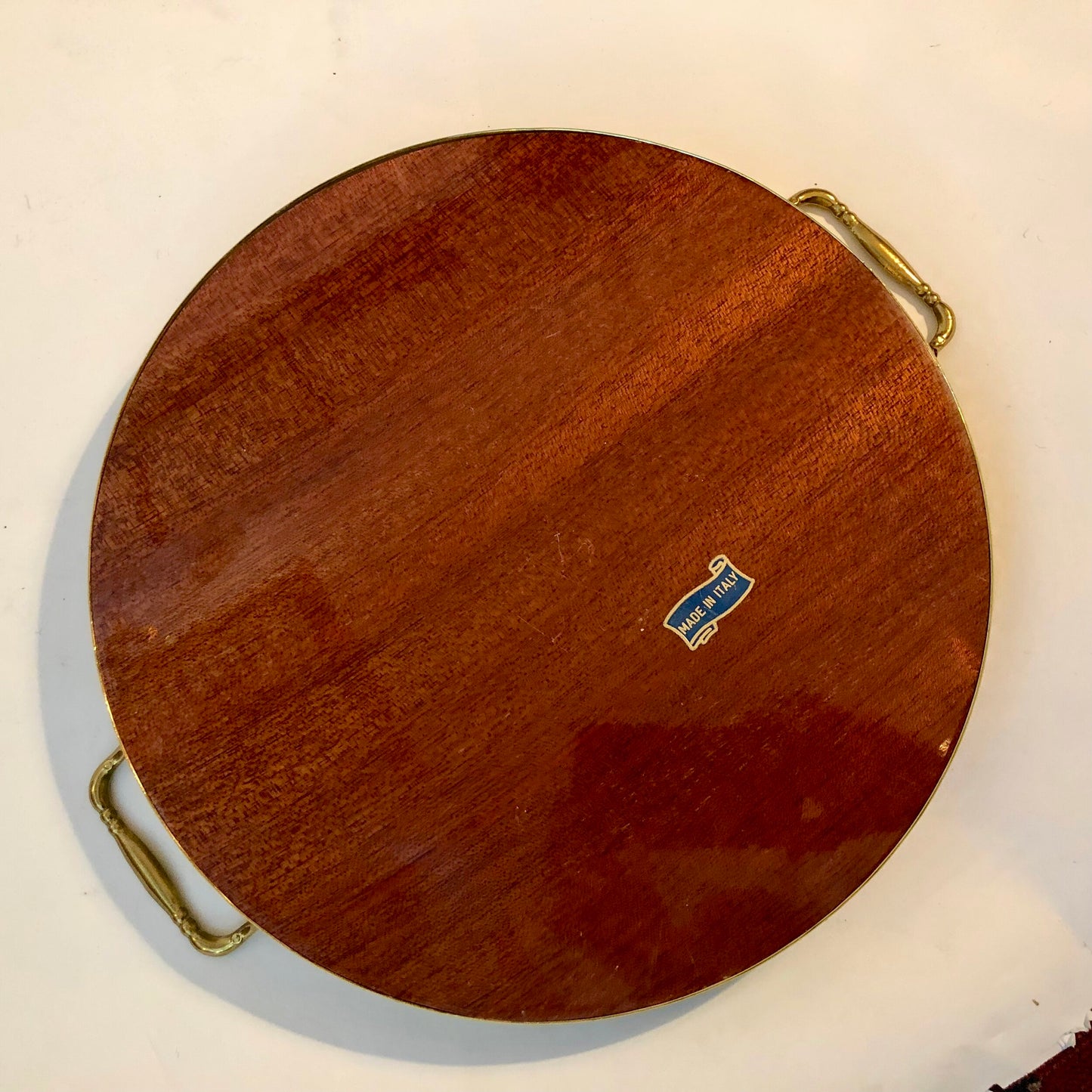 ROUND ITALIAN MARQUETRY & BRASS SERVING TRAY